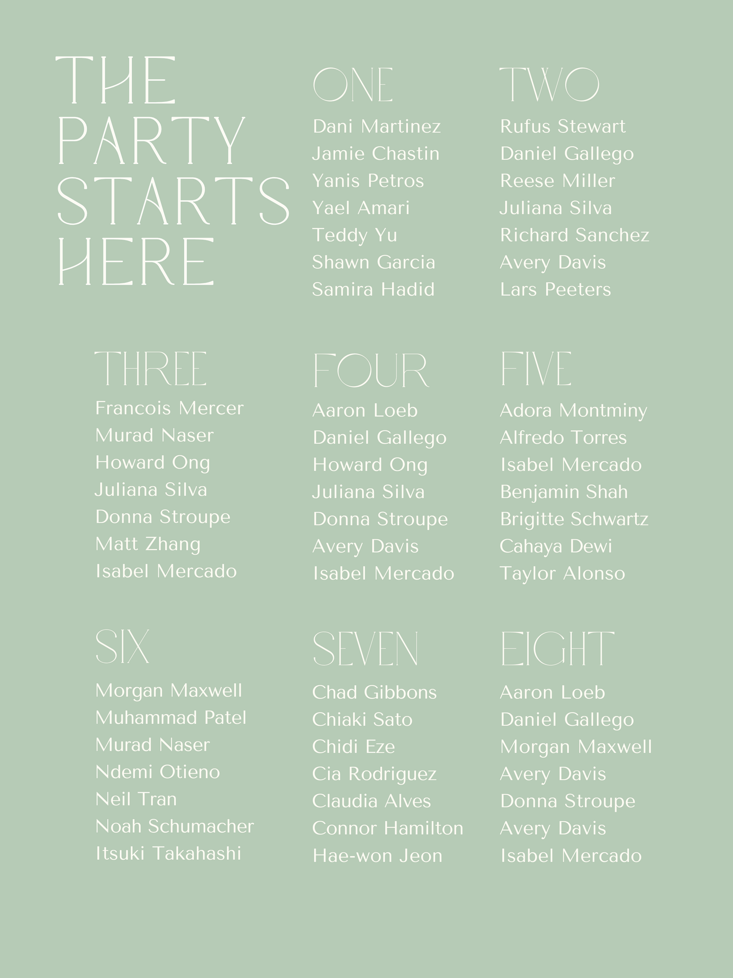 The Party Starts Here Seating Chart