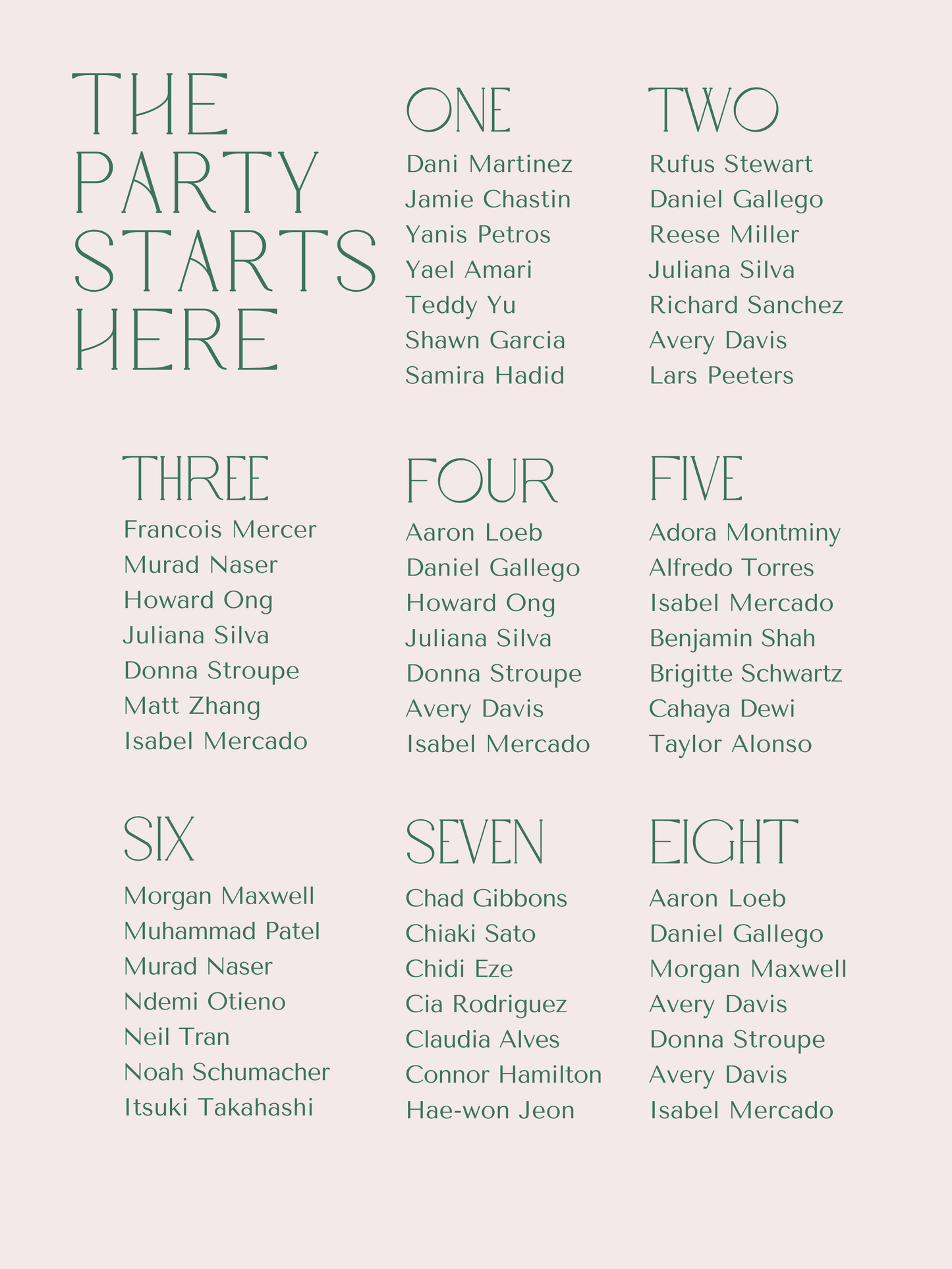 The Party Starts Here Seating Chart