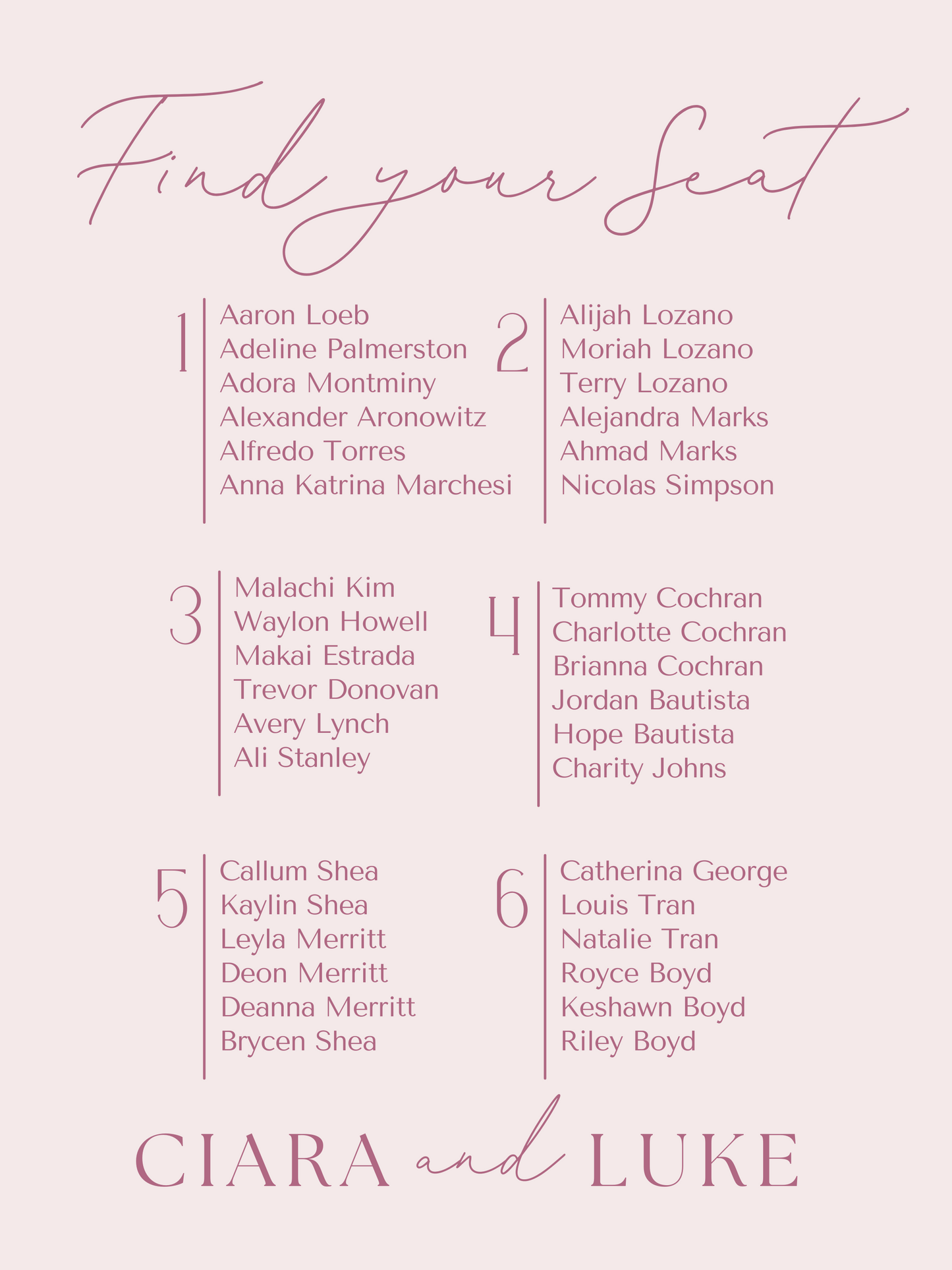 Seated in Love Seating Chart