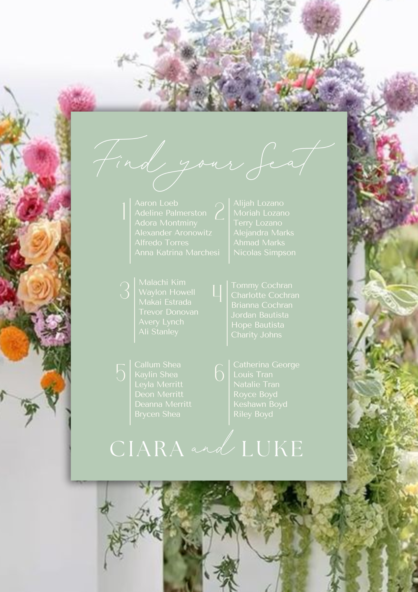 Seated in Love Seating Chart