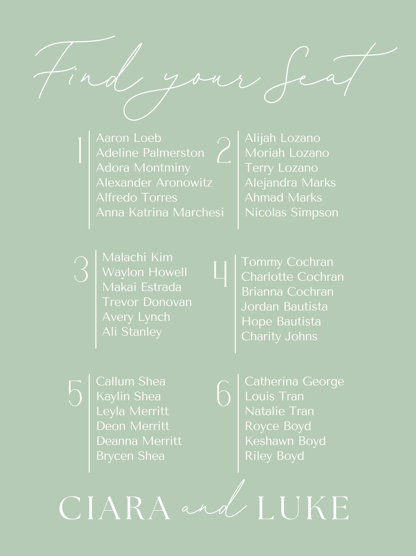 Seated in Love Seating Chart