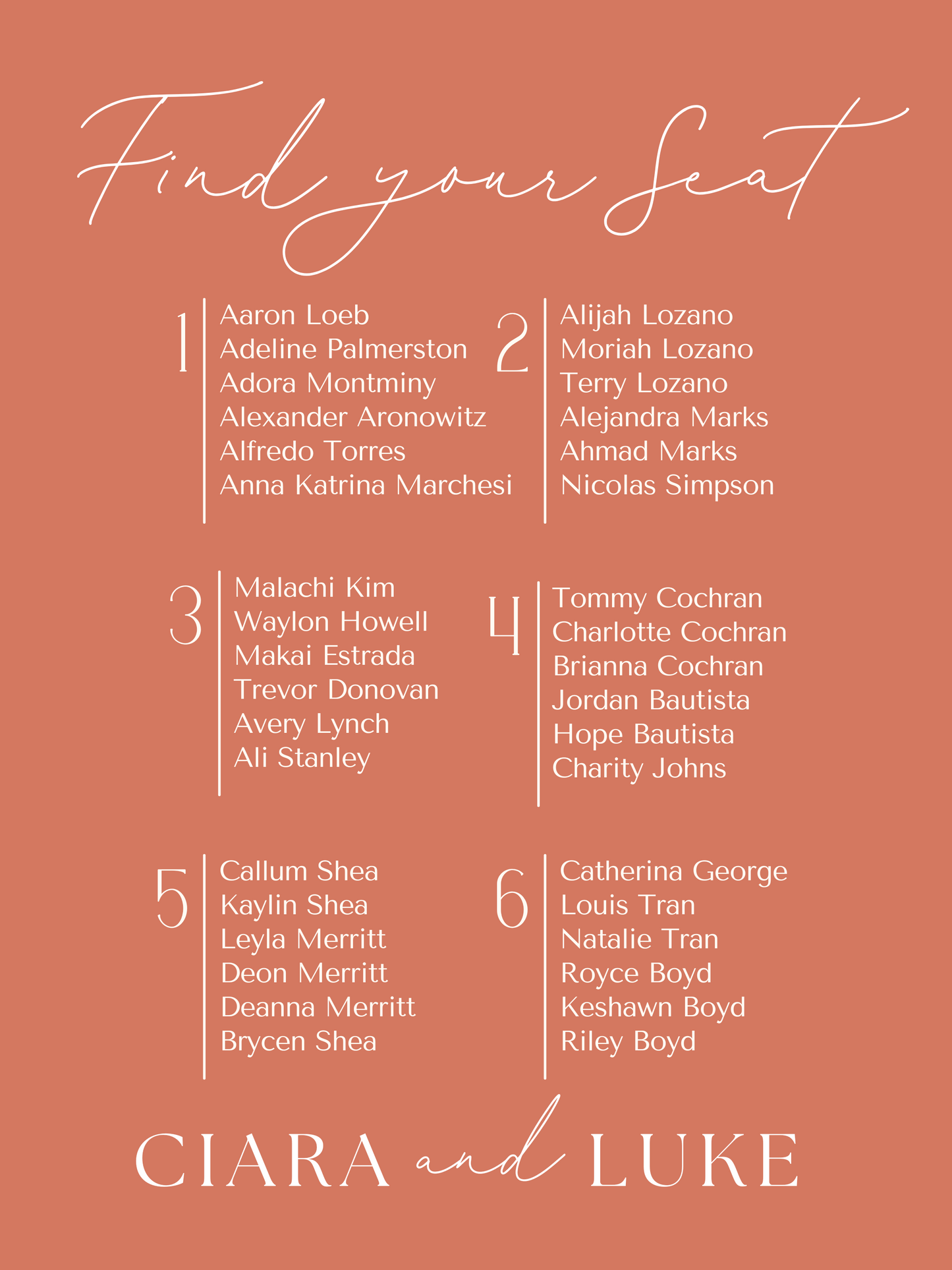 Seated in Love Seating Chart