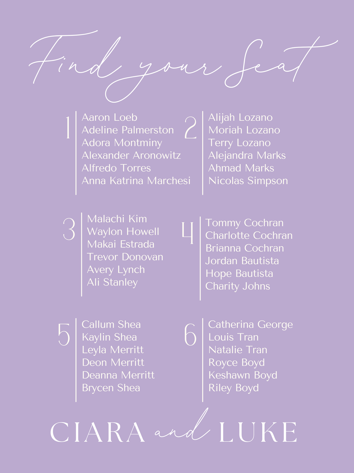 Seated in Love Seating Chart